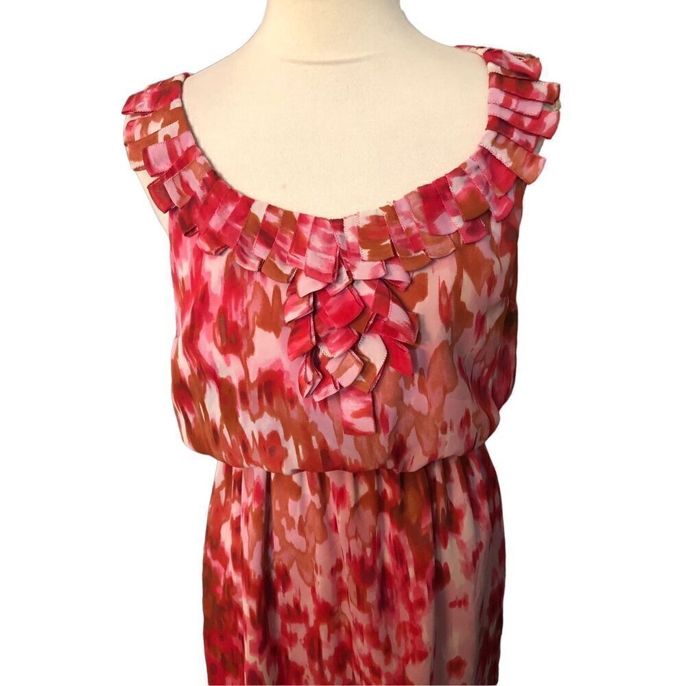 Jones New York watercolor pink chiffon sleeveless dress size 8 - Picture 2 of 10